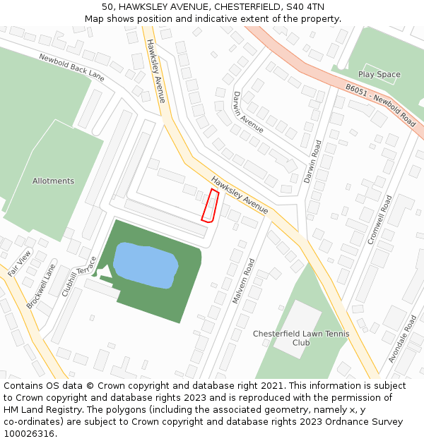 50, HAWKSLEY AVENUE, CHESTERFIELD, S40 4TN: Location map and indicative extent of plot