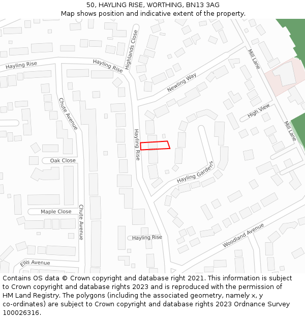 50, HAYLING RISE, WORTHING, BN13 3AG: Location map and indicative extent of plot