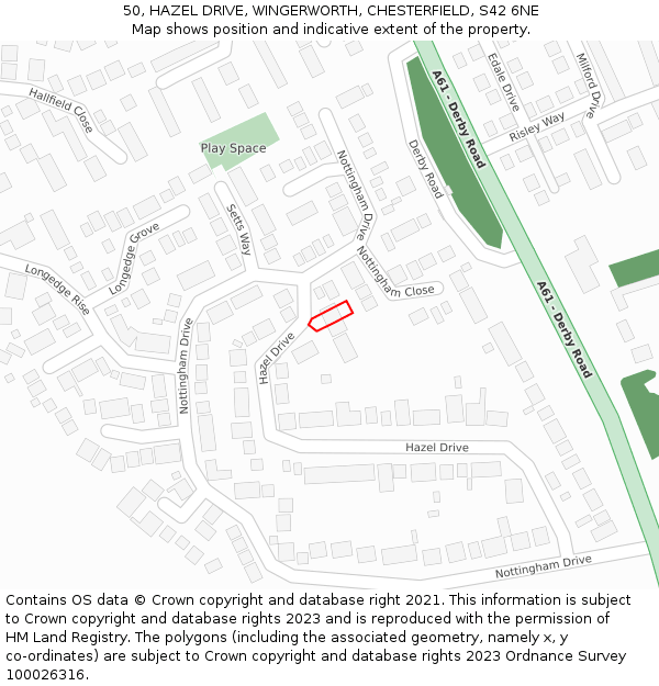 50, HAZEL DRIVE, WINGERWORTH, CHESTERFIELD, S42 6NE: Location map and indicative extent of plot