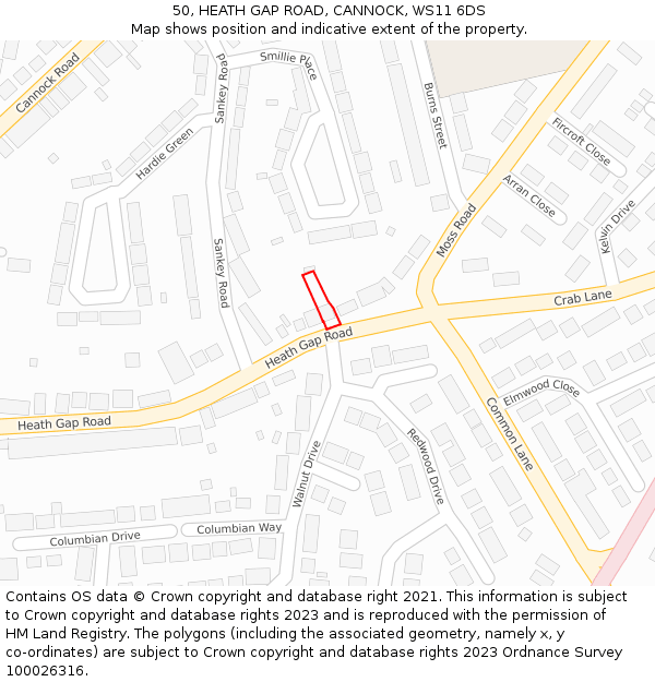50, HEATH GAP ROAD, CANNOCK, WS11 6DS: Location map and indicative extent of plot