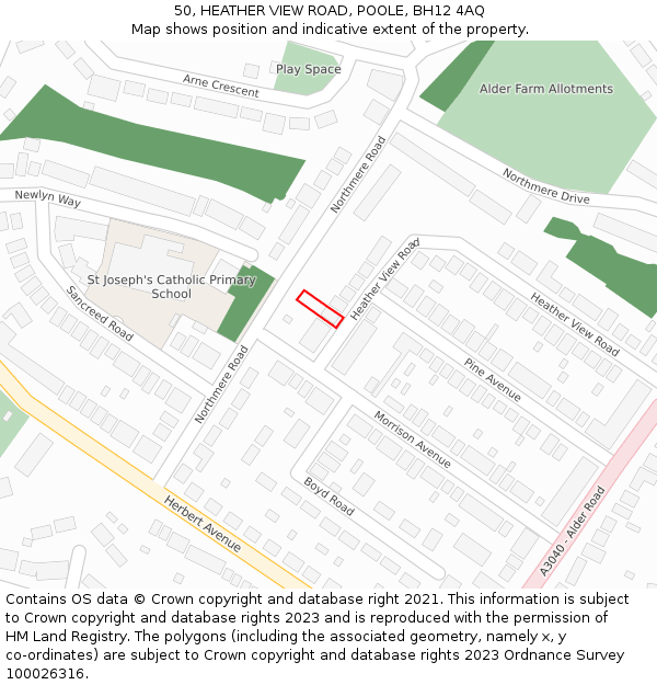 50, HEATHER VIEW ROAD, POOLE, BH12 4AQ: Location map and indicative extent of plot