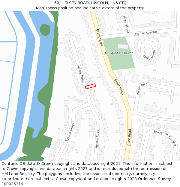 50, HELSBY ROAD, LINCOLN, LN5 8TQ: Location map and indicative extent of plot