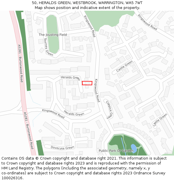 50, HERALDS GREEN, WESTBROOK, WARRINGTON, WA5 7WT: Location map and indicative extent of plot