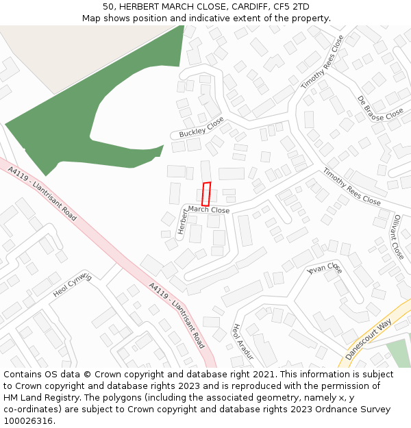 50, HERBERT MARCH CLOSE, CARDIFF, CF5 2TD: Location map and indicative extent of plot