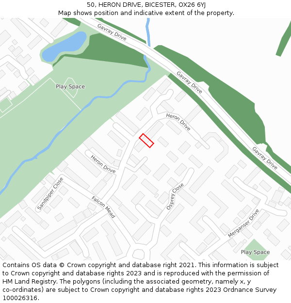 50, HERON DRIVE, BICESTER, OX26 6YJ: Location map and indicative extent of plot