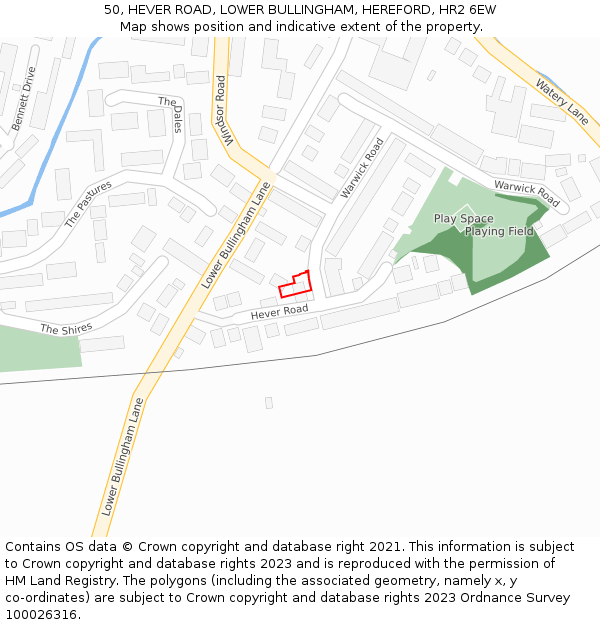 50, HEVER ROAD, LOWER BULLINGHAM, HEREFORD, HR2 6EW: Location map and indicative extent of plot