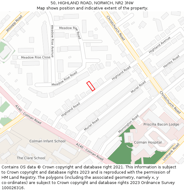 50, HIGHLAND ROAD, NORWICH, NR2 3NW: Location map and indicative extent of plot