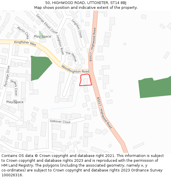 50, HIGHWOOD ROAD, UTTOXETER, ST14 8BJ: Location map and indicative extent of plot