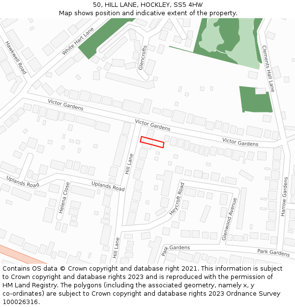 50, HILL LANE, HOCKLEY, SS5 4HW: Location map and indicative extent of plot