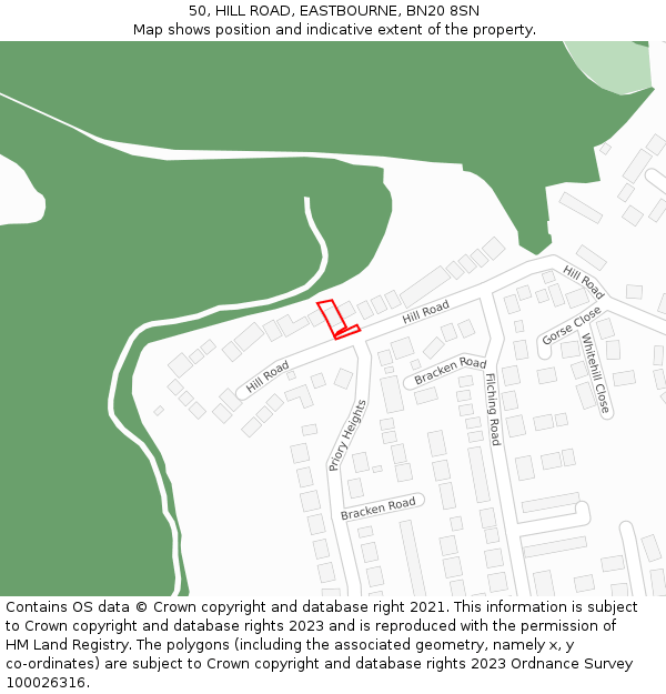 50, HILL ROAD, EASTBOURNE, BN20 8SN: Location map and indicative extent of plot