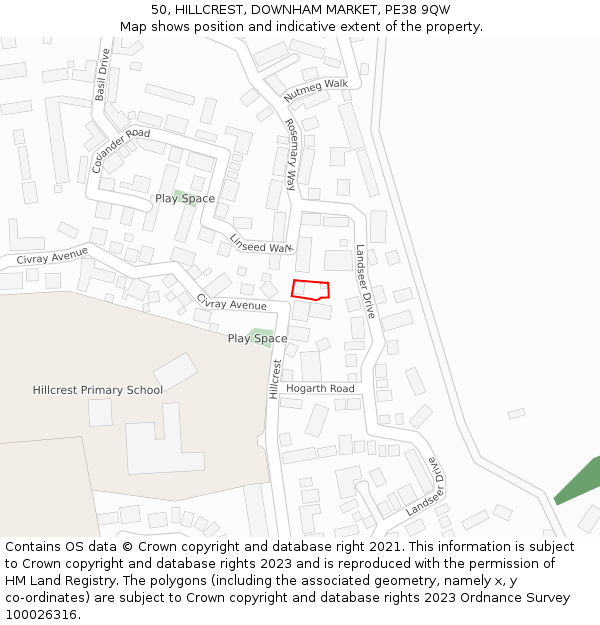 50, HILLCREST, DOWNHAM MARKET, PE38 9QW: Location map and indicative extent of plot