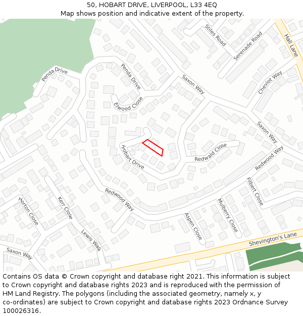 50, HOBART DRIVE, LIVERPOOL, L33 4EQ: Location map and indicative extent of plot