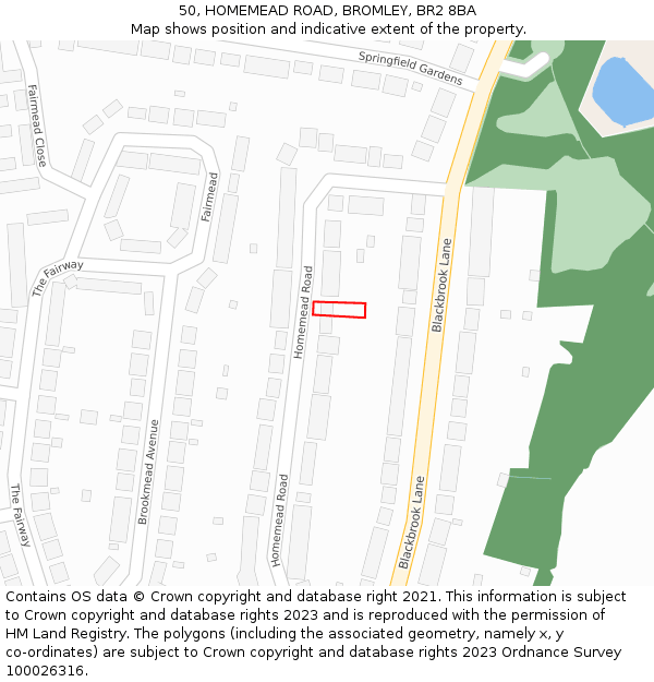 50, HOMEMEAD ROAD, BROMLEY, BR2 8BA: Location map and indicative extent of plot