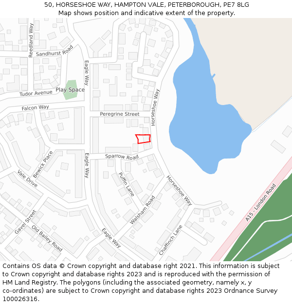 50, HORSESHOE WAY, HAMPTON VALE, PETERBOROUGH, PE7 8LG: Location map and indicative extent of plot