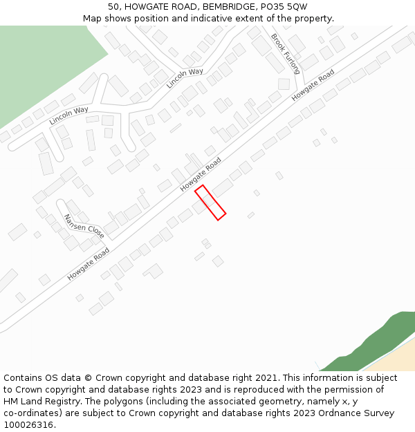50, HOWGATE ROAD, BEMBRIDGE, PO35 5QW: Location map and indicative extent of plot