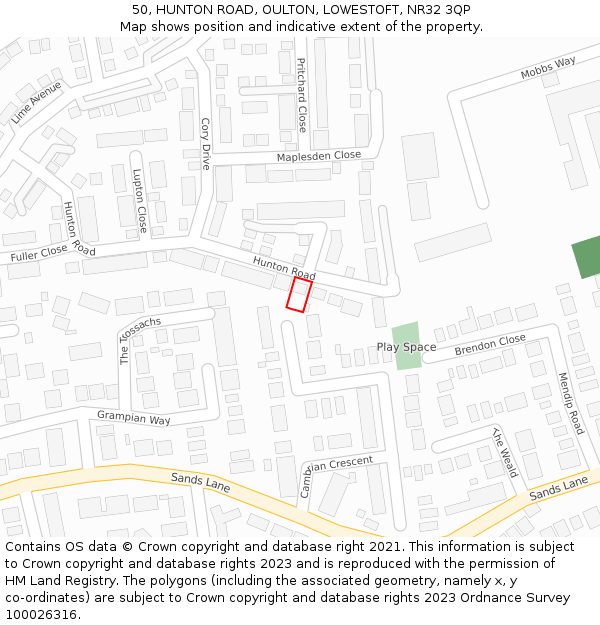 50, HUNTON ROAD, OULTON, LOWESTOFT, NR32 3QP: Location map and indicative extent of plot