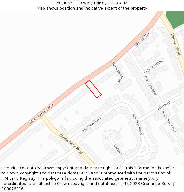 50, ICKNIELD WAY, TRING, HP23 4HZ: Location map and indicative extent of plot