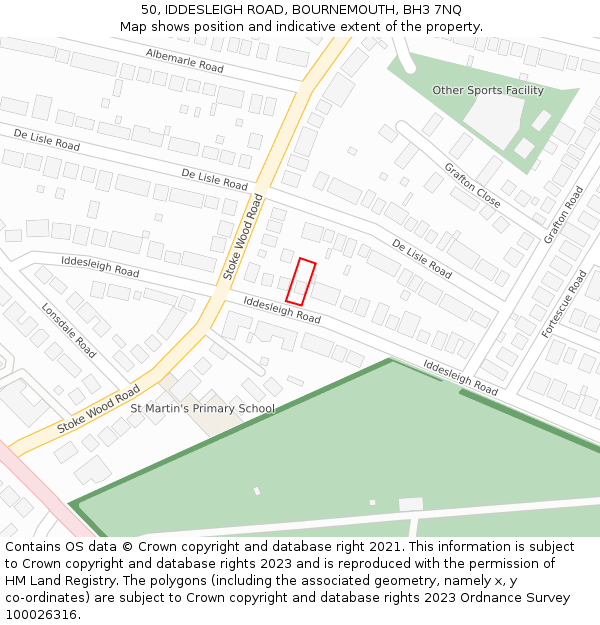 50, IDDESLEIGH ROAD, BOURNEMOUTH, BH3 7NQ: Location map and indicative extent of plot