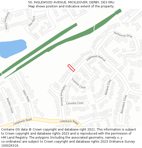 50, INGLEWOOD AVENUE, MICKLEOVER, DERBY, DE3 0RU: Location map and indicative extent of plot