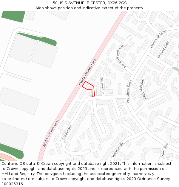 50, ISIS AVENUE, BICESTER, OX26 2GS: Location map and indicative extent of plot