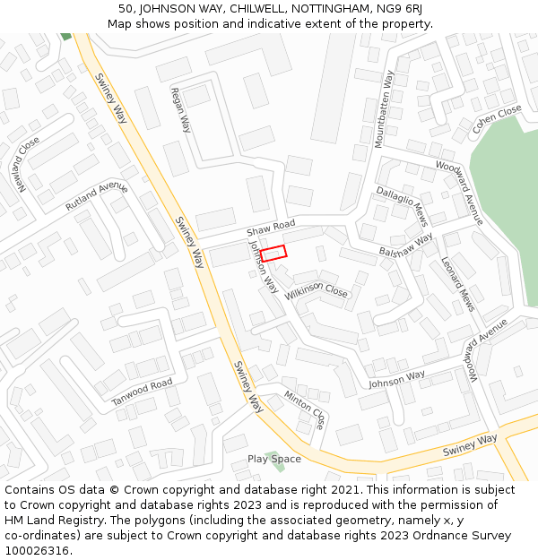 50, JOHNSON WAY, CHILWELL, NOTTINGHAM, NG9 6RJ: Location map and indicative extent of plot