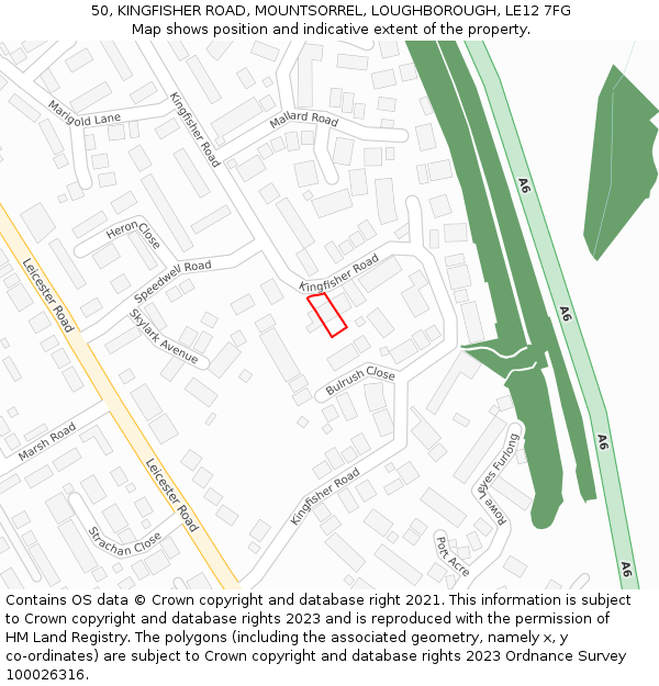 50, KINGFISHER ROAD, MOUNTSORREL, LOUGHBOROUGH, LE12 7FG: Location map and indicative extent of plot