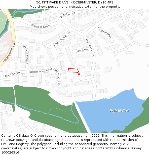 50, KITTIWAKE DRIVE, KIDDERMINSTER, DY10 4RS: Location map and indicative extent of plot