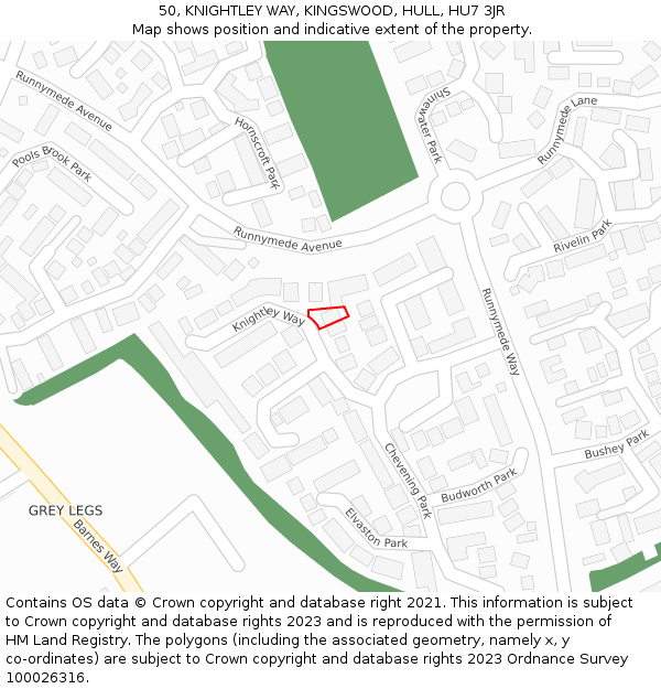 50, KNIGHTLEY WAY, KINGSWOOD, HULL, HU7 3JR: Location map and indicative extent of plot
