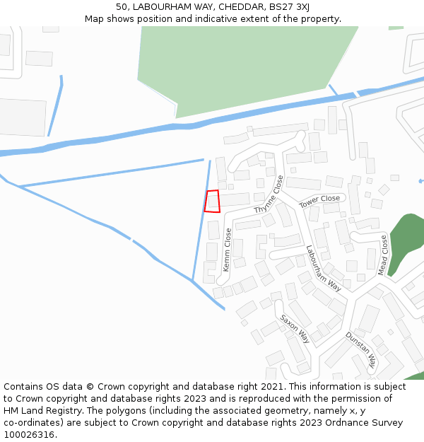 50, LABOURHAM WAY, CHEDDAR, BS27 3XJ: Location map and indicative extent of plot