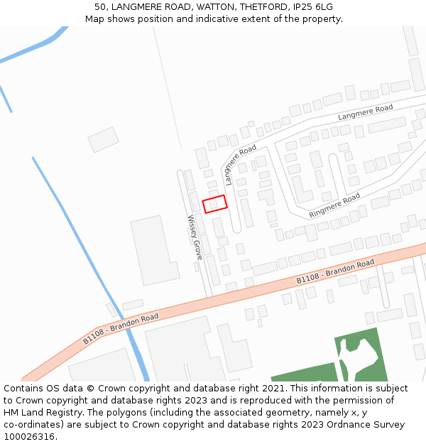 50, LANGMERE ROAD, WATTON, THETFORD, IP25 6LG: Location map and indicative extent of plot