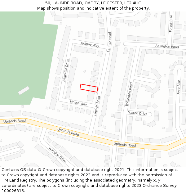 50, LAUNDE ROAD, OADBY, LEICESTER, LE2 4HG: Location map and indicative extent of plot