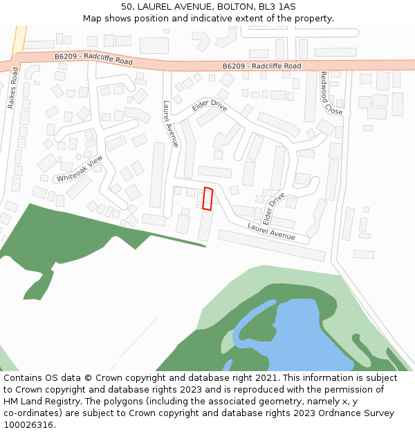 50, LAUREL AVENUE, BOLTON, BL3 1AS: Location map and indicative extent of plot