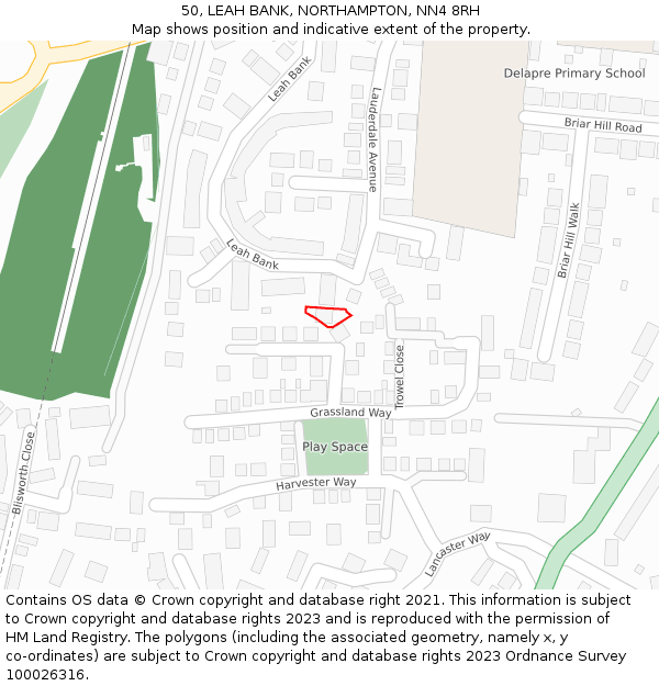 50, LEAH BANK, NORTHAMPTON, NN4 8RH: Location map and indicative extent of plot
