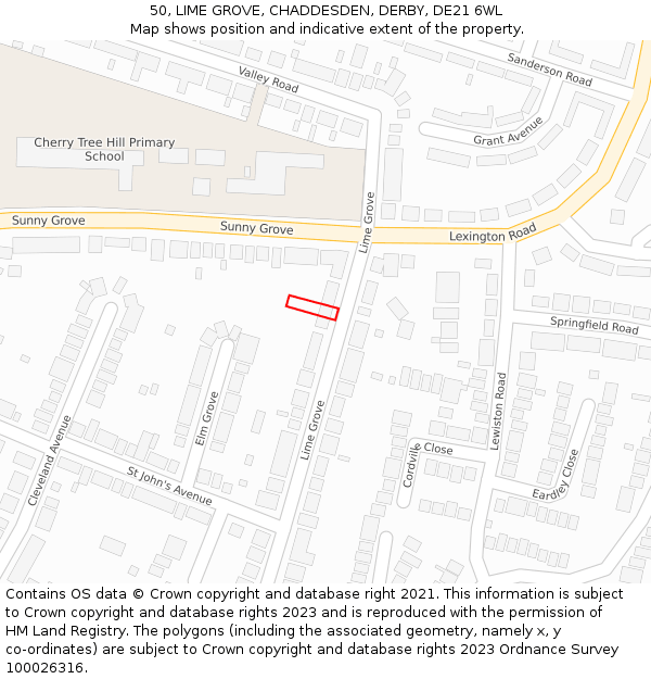 50, LIME GROVE, CHADDESDEN, DERBY, DE21 6WL: Location map and indicative extent of plot
