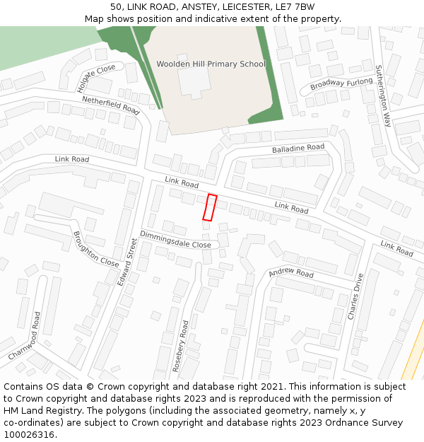 50, LINK ROAD, ANSTEY, LEICESTER, LE7 7BW: Location map and indicative extent of plot