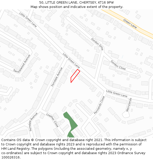 50, LITTLE GREEN LANE, CHERTSEY, KT16 9PW: Location map and indicative extent of plot