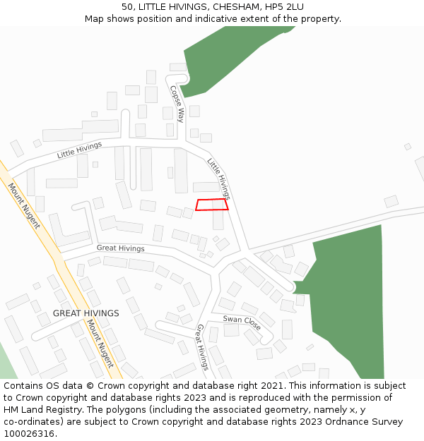 50, LITTLE HIVINGS, CHESHAM, HP5 2LU: Location map and indicative extent of plot