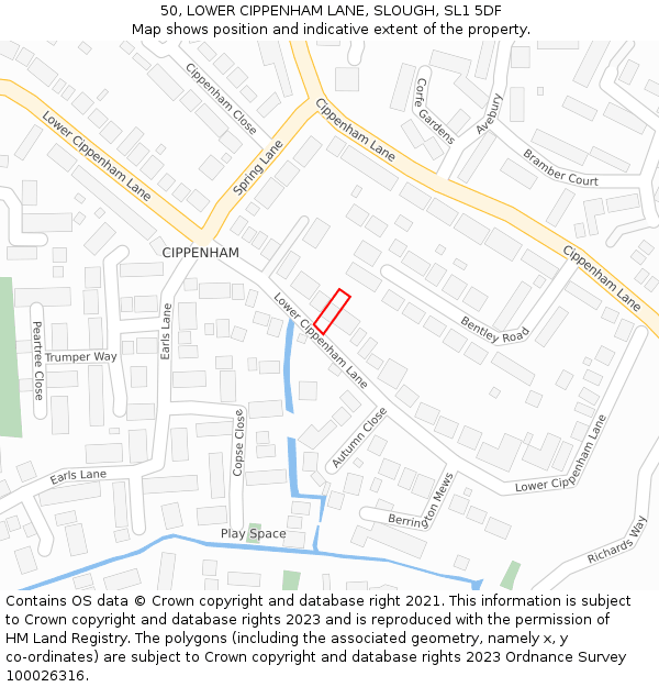 50, LOWER CIPPENHAM LANE, SLOUGH, SL1 5DF: Location map and indicative extent of plot