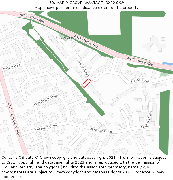 50, MABLY GROVE, WANTAGE, OX12 9XW: Location map and indicative extent of plot