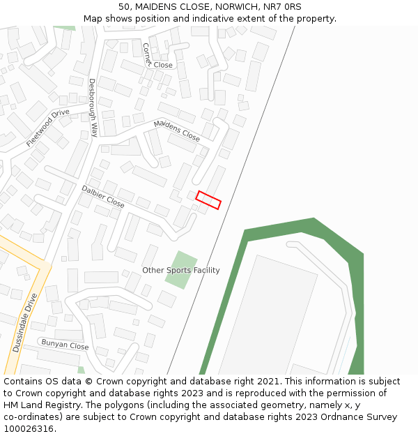 50, MAIDENS CLOSE, NORWICH, NR7 0RS: Location map and indicative extent of plot