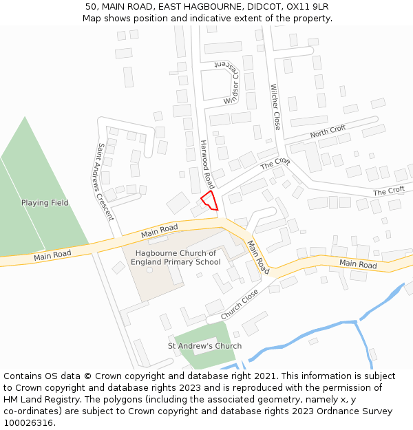 50, MAIN ROAD, EAST HAGBOURNE, DIDCOT, OX11 9LR: Location map and indicative extent of plot
