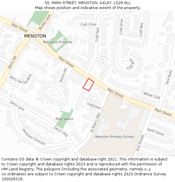 50, MAIN STREET, MENSTON, ILKLEY, LS29 6LL: Location map and indicative extent of plot