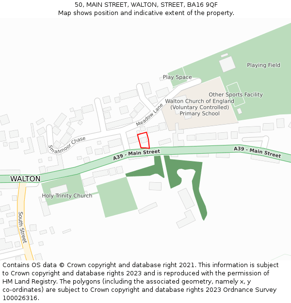 50, MAIN STREET, WALTON, STREET, BA16 9QF: Location map and indicative extent of plot