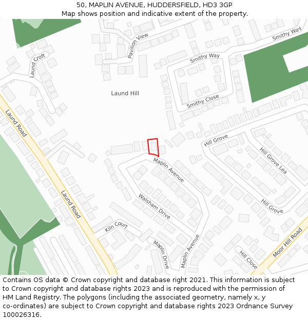 50, MAPLIN AVENUE, HUDDERSFIELD, HD3 3GP: Location map and indicative extent of plot