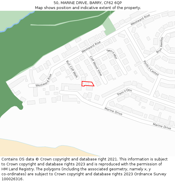 50, MARINE DRIVE, BARRY, CF62 6QP: Location map and indicative extent of plot