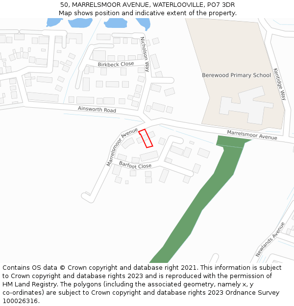 50, MARRELSMOOR AVENUE, WATERLOOVILLE, PO7 3DR: Location map and indicative extent of plot