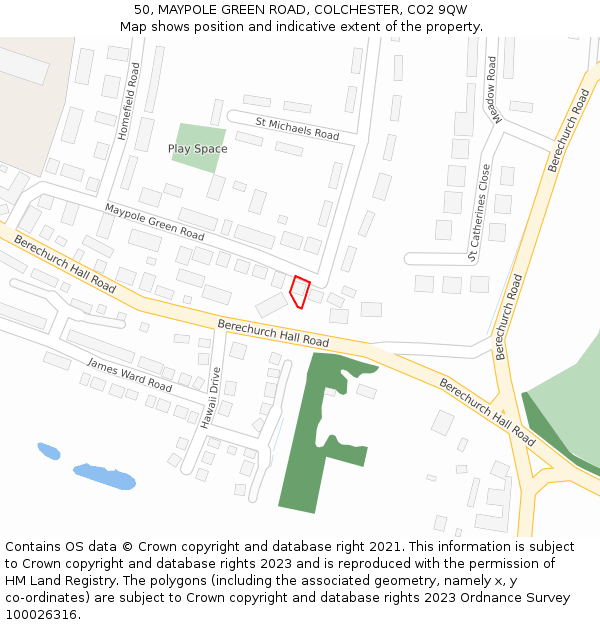 50, MAYPOLE GREEN ROAD, COLCHESTER, CO2 9QW: Location map and indicative extent of plot