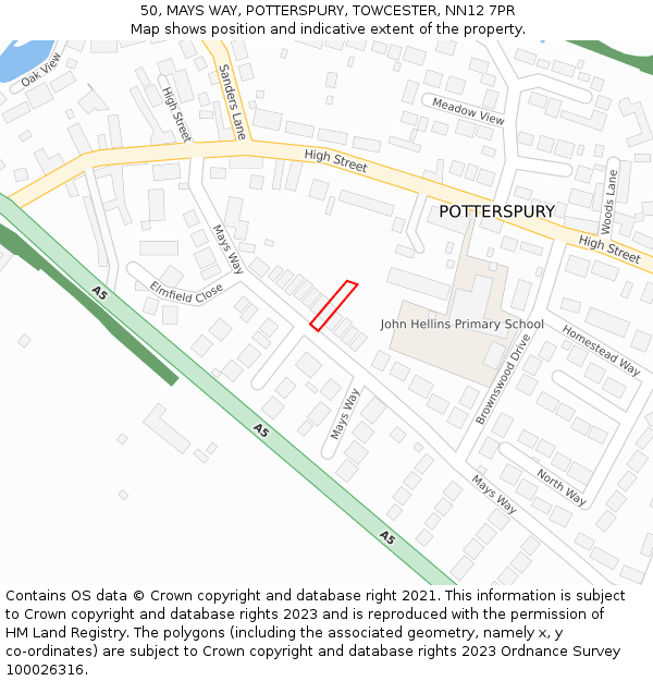 50, MAYS WAY, POTTERSPURY, TOWCESTER, NN12 7PR: Location map and indicative extent of plot