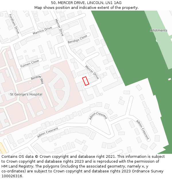 50, MERCER DRIVE, LINCOLN, LN1 1AG: Location map and indicative extent of plot