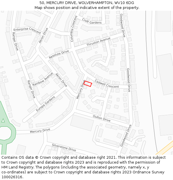 50, MERCURY DRIVE, WOLVERHAMPTON, WV10 6DG: Location map and indicative extent of plot